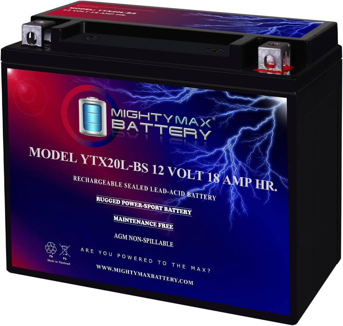 Mighty Max Battery YTX20L-BS REPLACEMENT FOR CAN-AM OUTLANDER 800 EFI RENEGADE 06-09