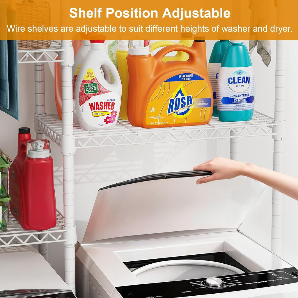 U14 Medium Over the Washer and Dryer Shelves, 4 Tiers Laundry Room Storage and Organizer System, Space Saving Clothes