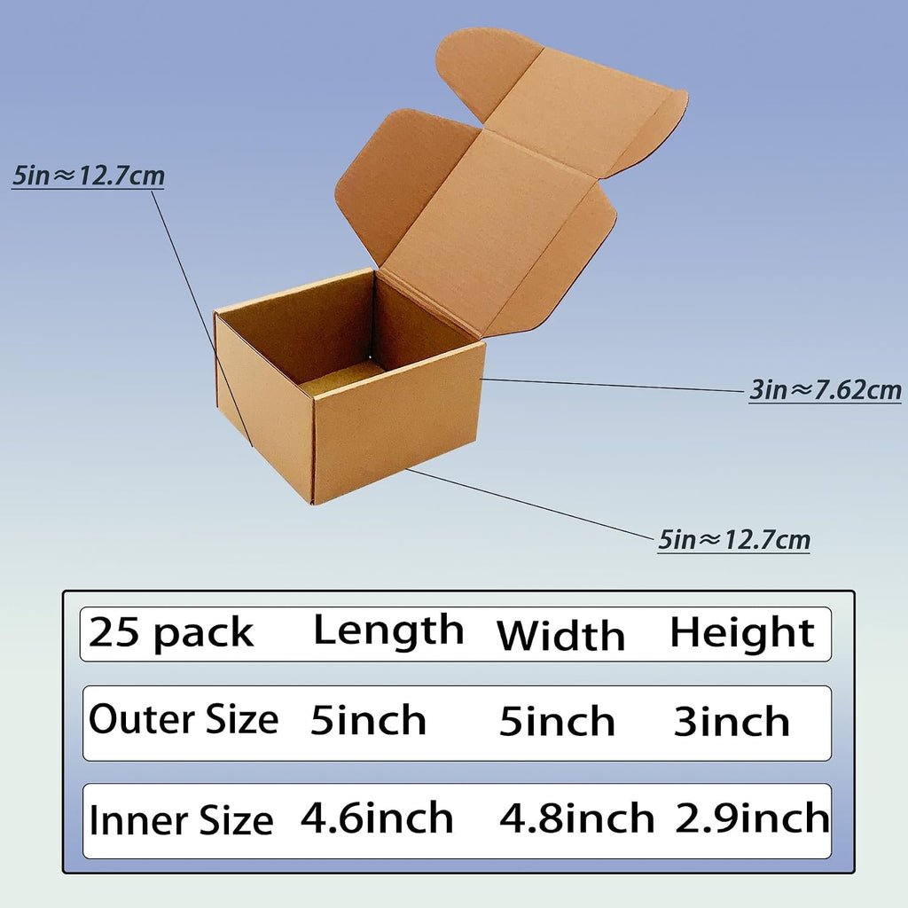 5x5x3 inch Shipping Boxes Pack of 25, Brown Corrugated Cardboard Mailer Box