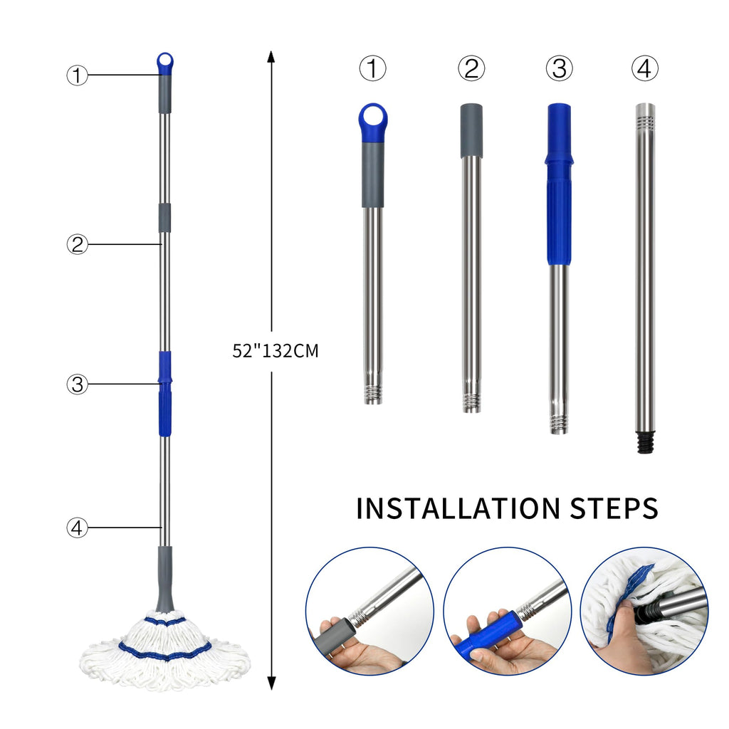 Self-Wringing Twist Cotton Mop with 2 Reusable Heads