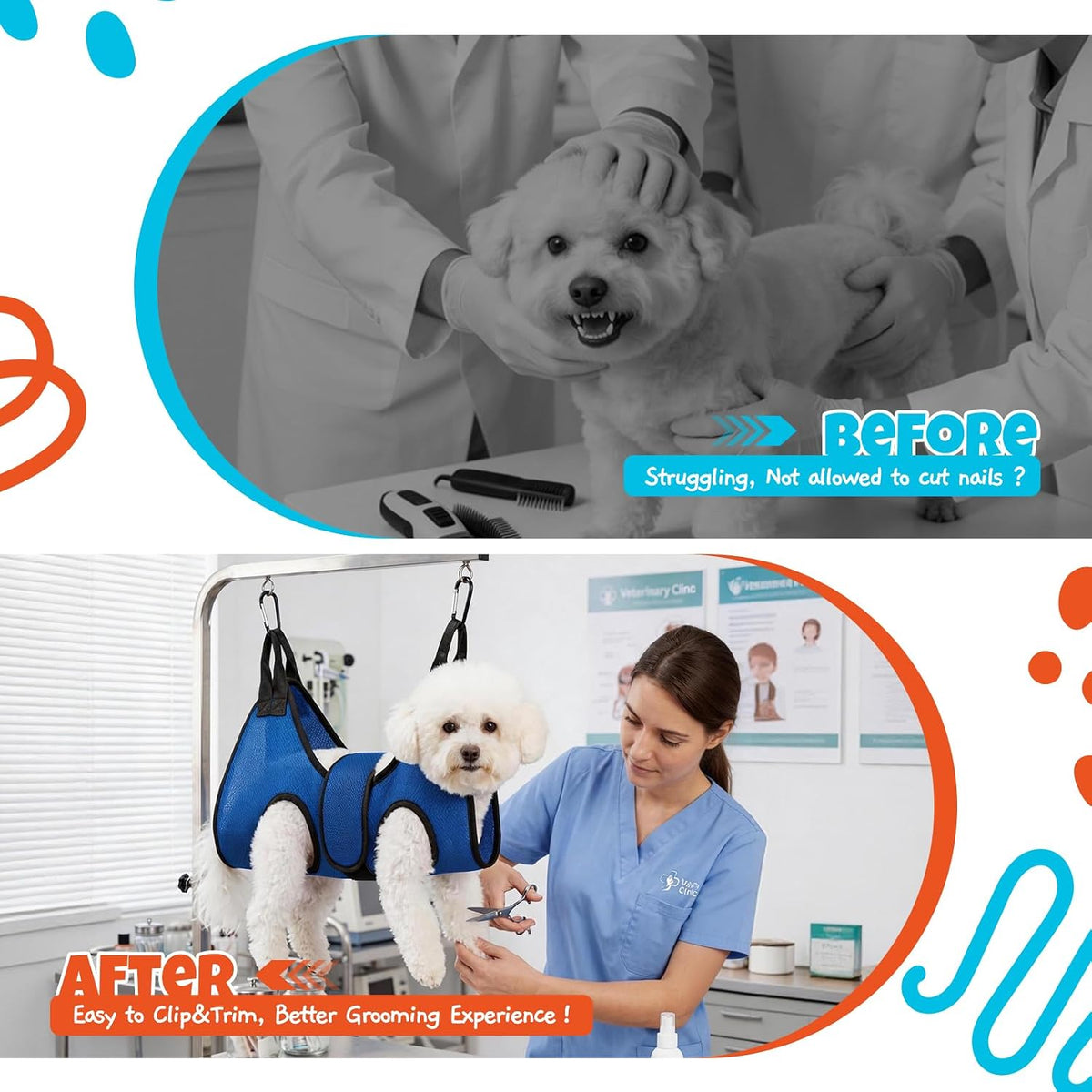 Dog Grooming Hammock Harness, Hanging Sling Restraint for Nail Clipping