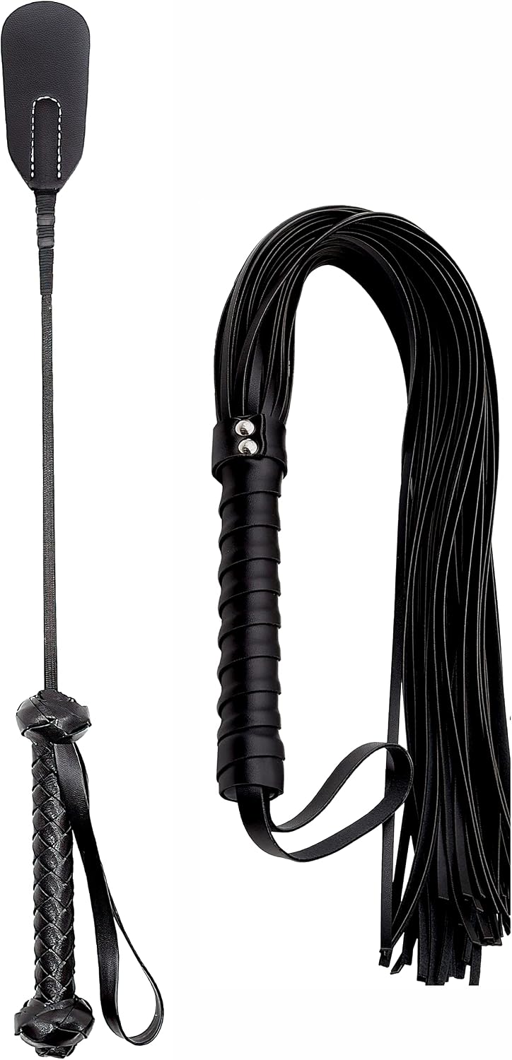 Adult Whip Riding Crop for Bedroom Black Faux Leather