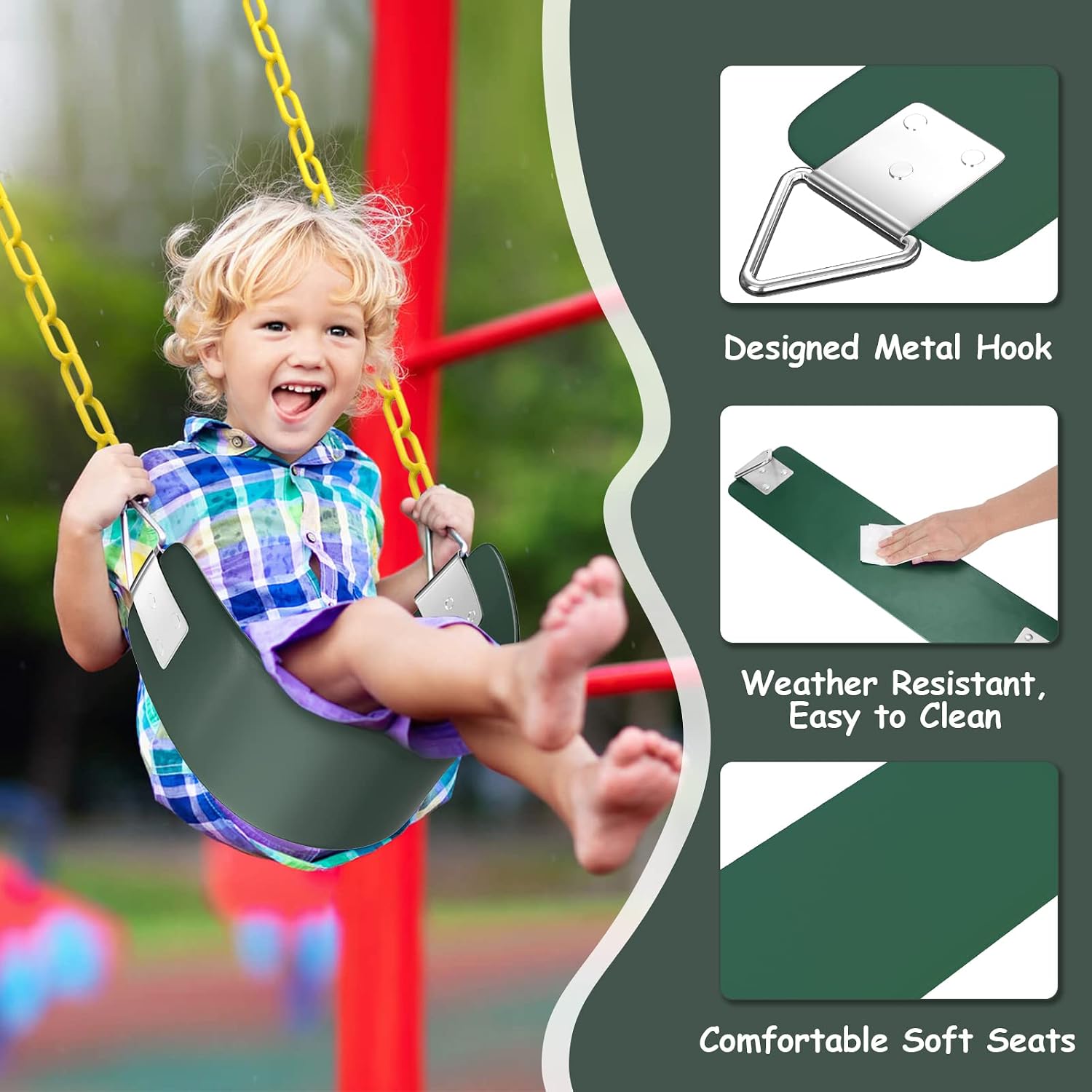 Swing Seat, 30.4 x 6 x 0.27 Inch Yard Swing for Kids & Adults with Metal Triangle Ring - Green(113KG /250LB Weight