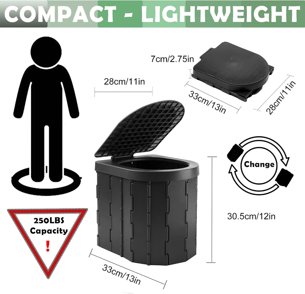 Camping Toilet, Portable Toilet for Adults & Kids, Foldable Potty & Outdoor Emergency Sanitation Products, Trash Can