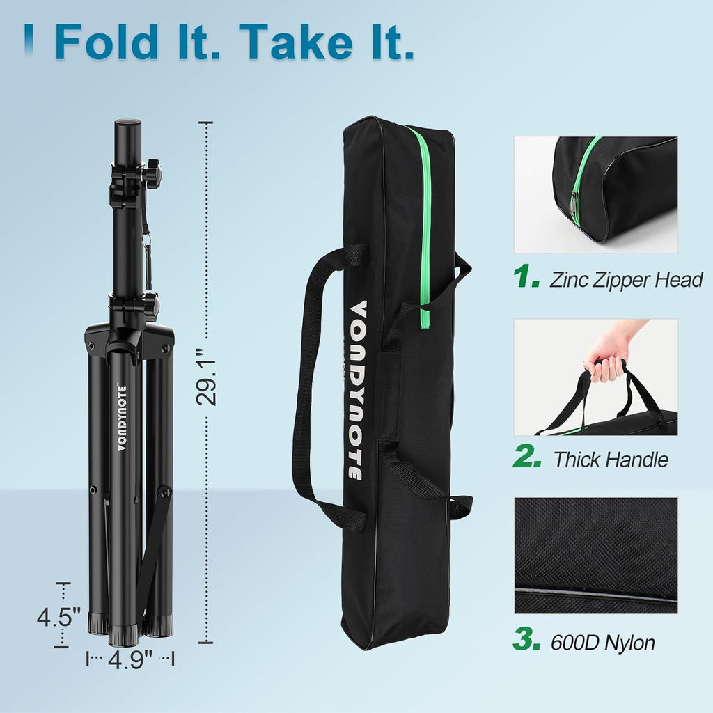 Tripod Speaker Stands Short 33.5"-53.5" PA DJ with Carrying Bags | Speaker Stand Pair, Adjustable Height, Slim Mini