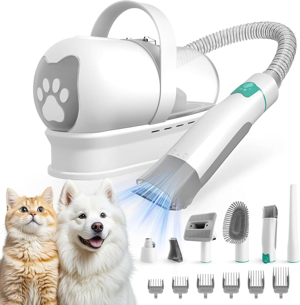 Dog Grooming Kit, Pet Grooming Vacuum with Pet Clipper Nail Grinder, Dog Hair Vacuum with 6 Pet Grooming Tools for