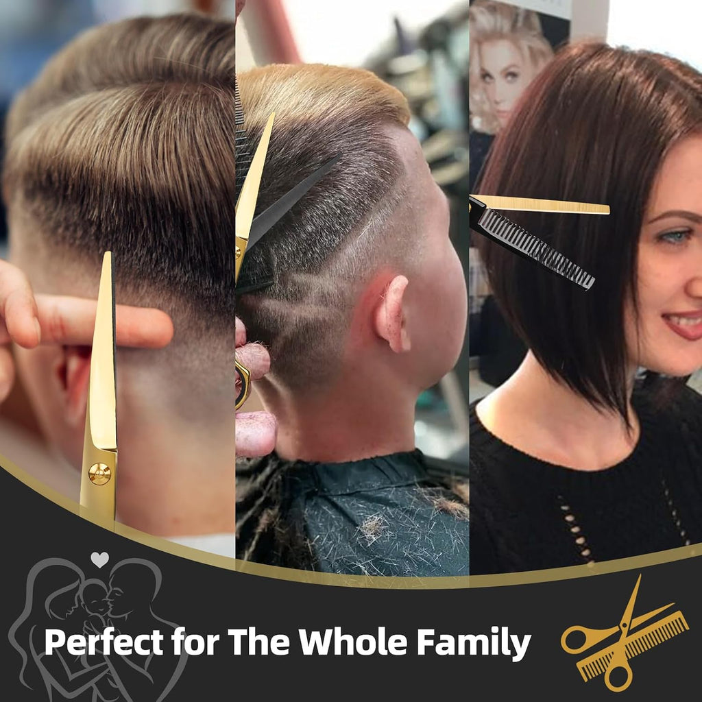 Hair Cutting Scissors Kit - 9 PCS Professional Haircut Scissors Set | Stainless Steel Straight and Thinning Shears
