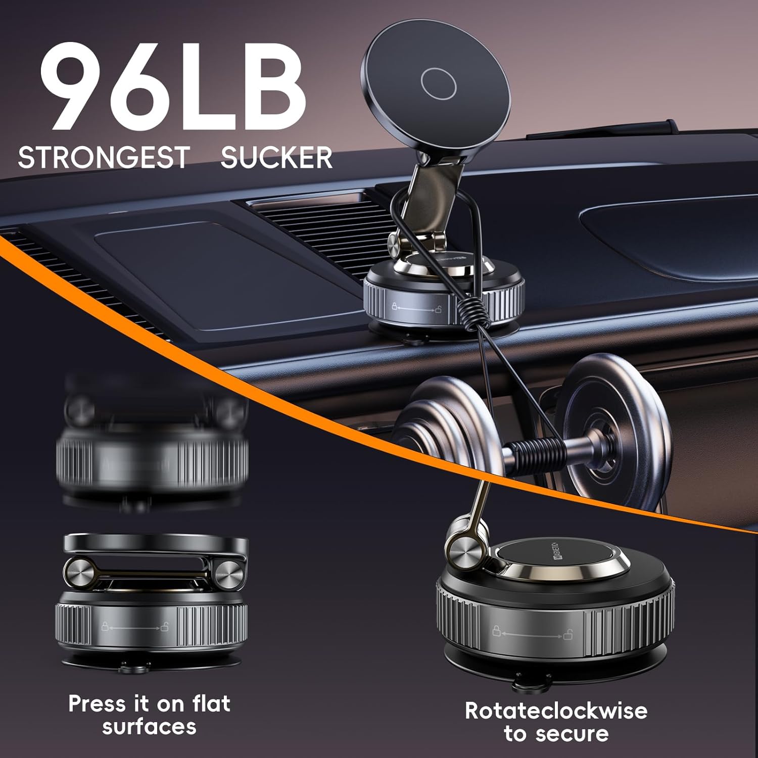 Magnetic Phone Holder for Car 2026 Heavy Duty Model 360° Adjustable Vacuum Suction Car Magsafe Phone Mount Cell Phone