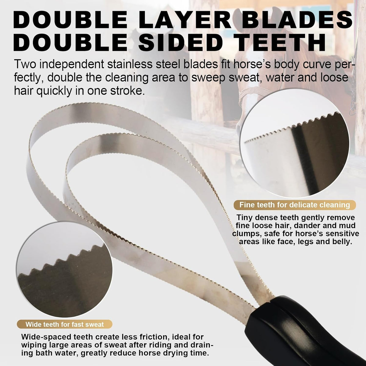 Double-Layer Metal Shedding Blade for Horses Solid Wood Handle