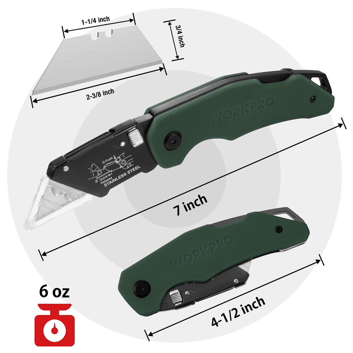 Folding Utility Knife G10 Handle with Stainless Steel Head, Quick-change Blade & Back Lock, Heavy Duty Box Cutter