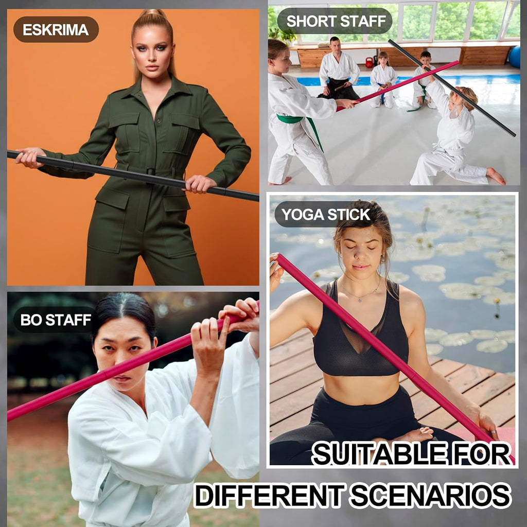 2 Pack 4ft & 6ft Collapsible Bo Staff Foam Padded Martial Arts Training Staff Black and Red Foam Padded Training