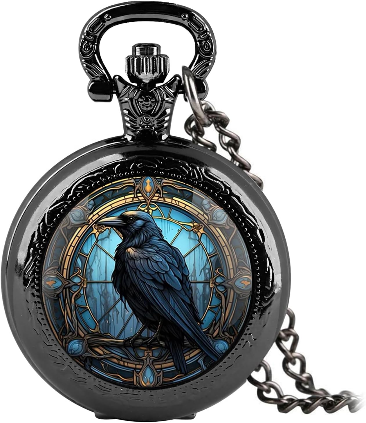 Vintage Glass Dome Mini Pocket Watch for Women Men with Chain,Black | Mini Retro Pocket Watch