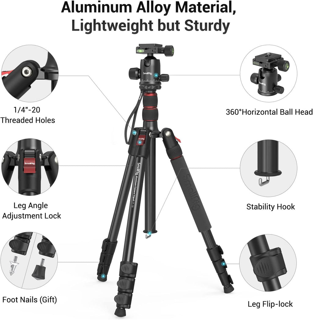 71"/ 180cm Aluminum Camera Ball Head Tripod & Monopod CT-10 | 2 in 1 Tripod Monopod, 360°Ball Head, Max. Payload