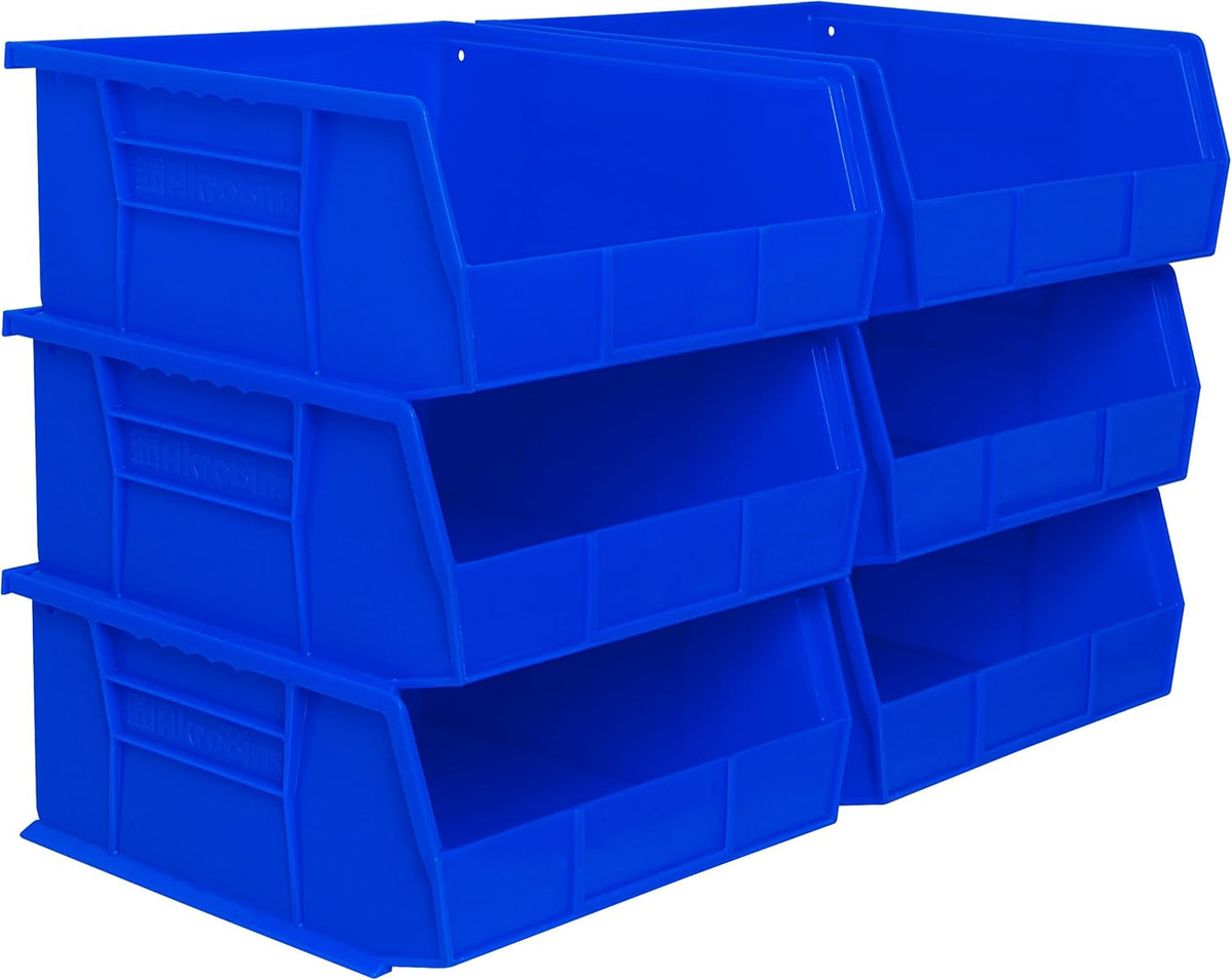 AkroBins Plastic Storage Bins, 11"x11"x5", Blue, 6-Pack