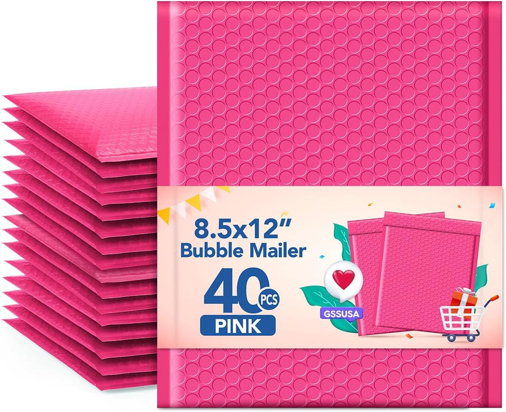 Pink Bubble Mailers 8.5x12 40 Pack, Self Seal Padded Envelopes