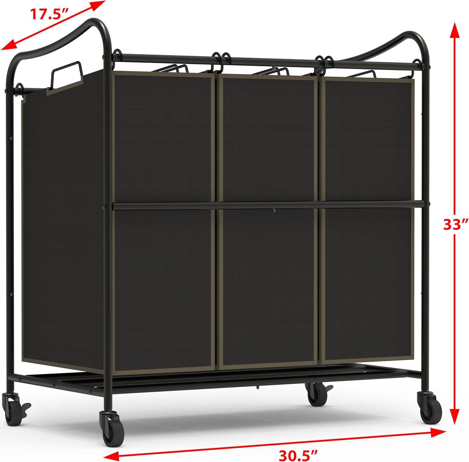 Heavy Duty 3-Bag Laundry Sorter Rolling Cart, Bronze | Removable Bags and Lockable Wheels for Laundry Room Organization