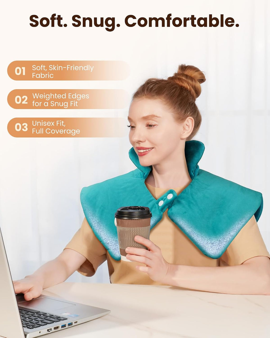 Weighted Heating Pad for Neck and Shoulders, Electric Heat Wrap with 6 Temperature & 4 Timer Settings, Auto Shut-Off