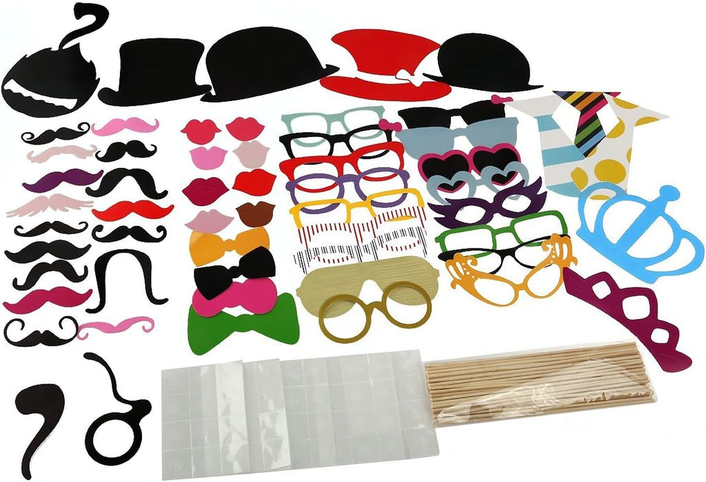 Photo Booth Props 60 piece DIY Kit for Wedding Party Reunions Birthdays Photobooth Dress-up Accessories & Party