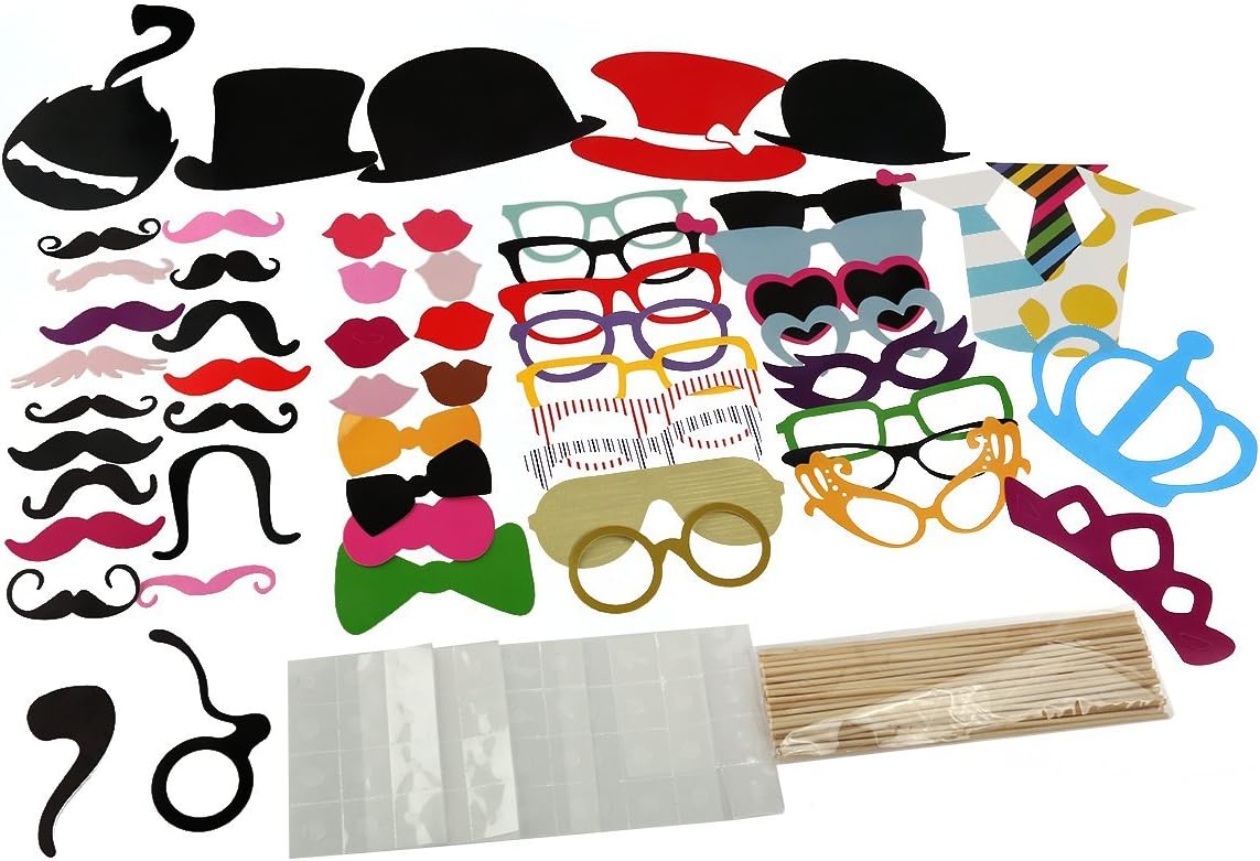 Photo Booth Props 60 piece DIY Kit for Wedding Party Reunions Birthdays Photobooth Dress-up Accessories & Party