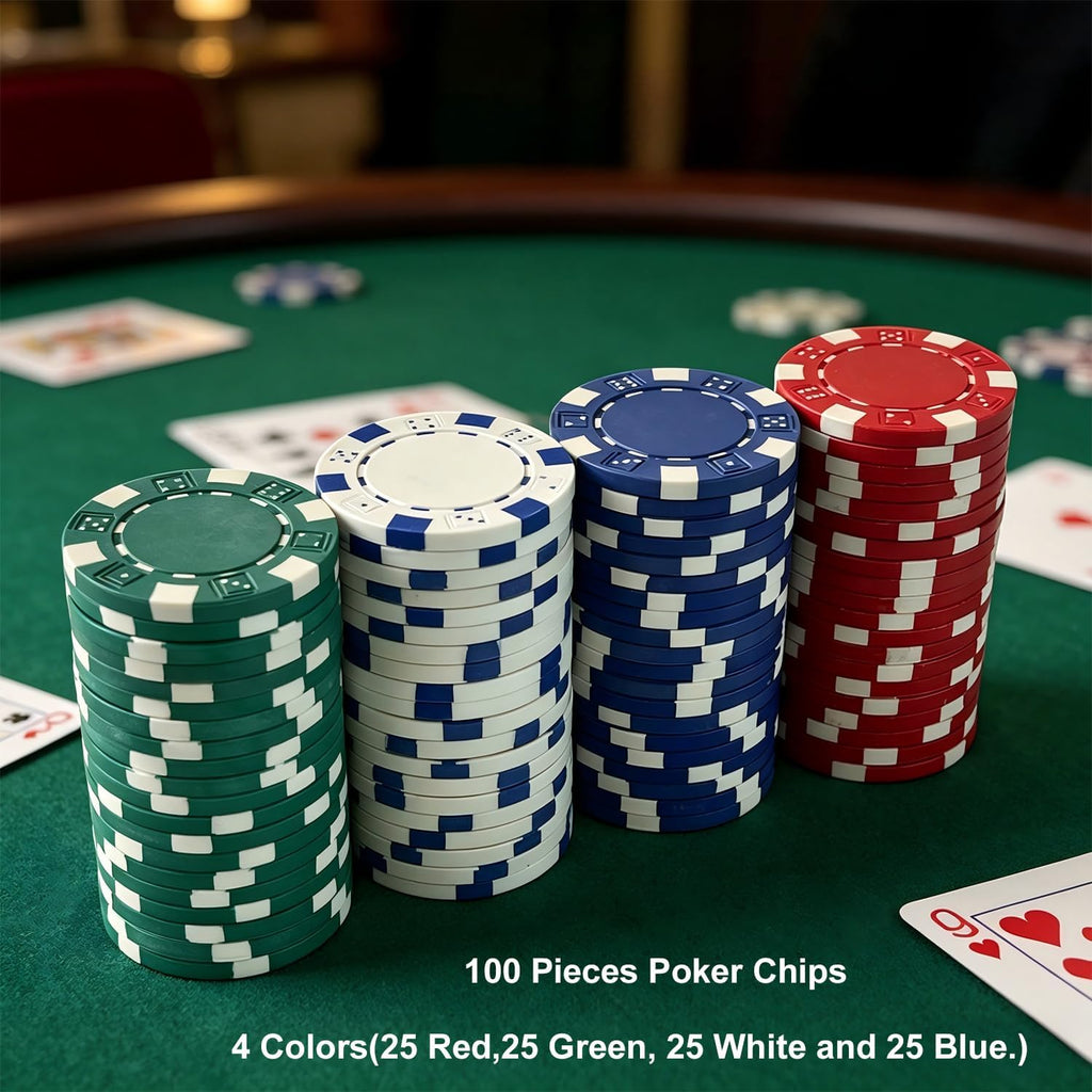100 Pieces 11.5g Clay Composite Dice Striped Casino Poker Chips- 4 Colors (red, Green, White and Blue)