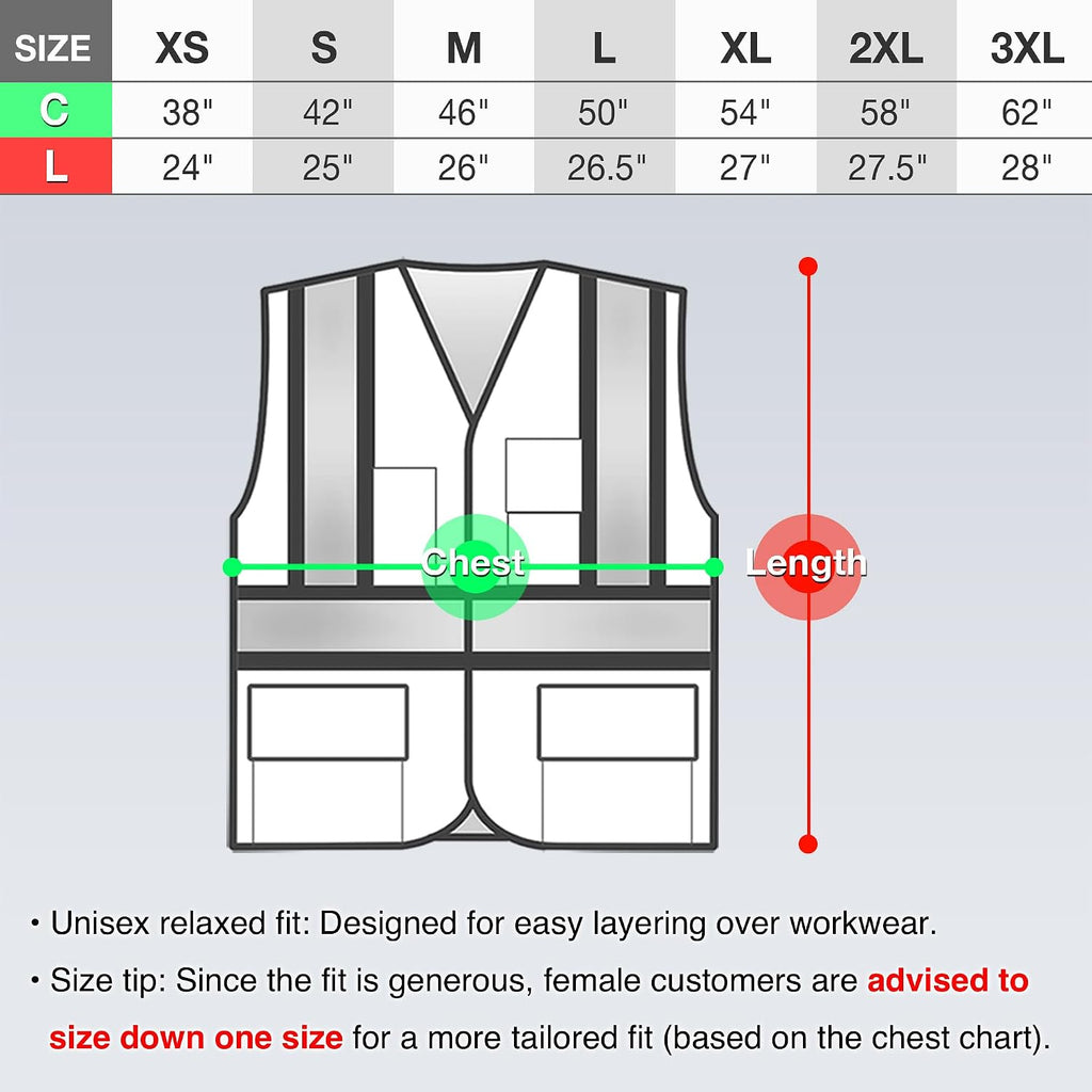 Reflective High Vis Safety Vest with Pockets for Men and Women KG0100 | Breathable Polyester Lightweight, Two-Tone