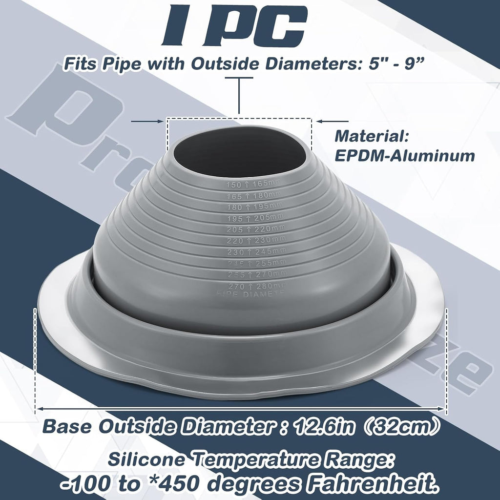1 Pcs #6 Pipe Od 5"-9" Flexible Roof Jack Pipe Boot Flashing Vent High Temp Silicone Chimney for Roof Vents