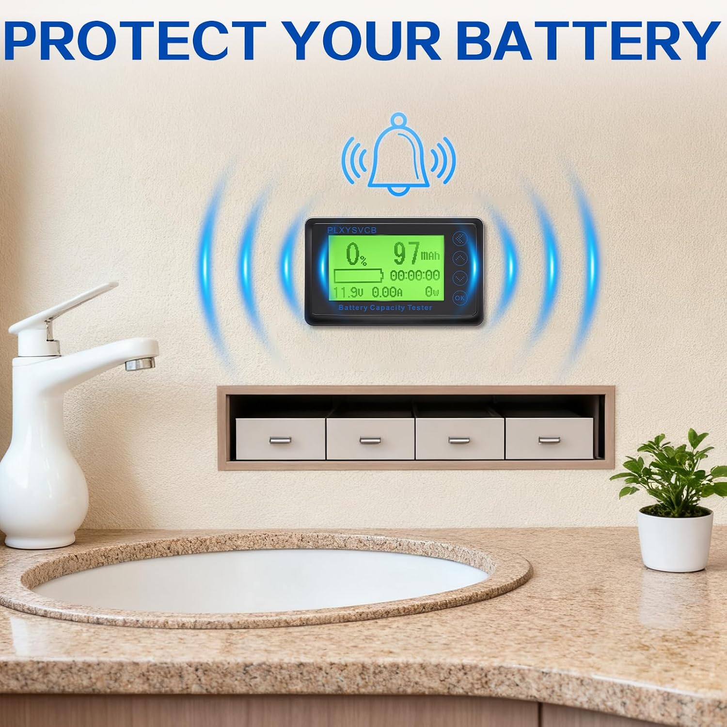 500A Battery Monitor with Shunt, LCD Backlight Screen RV Monitor, High and Low Voltage Programmable Alarm, 10V-120V