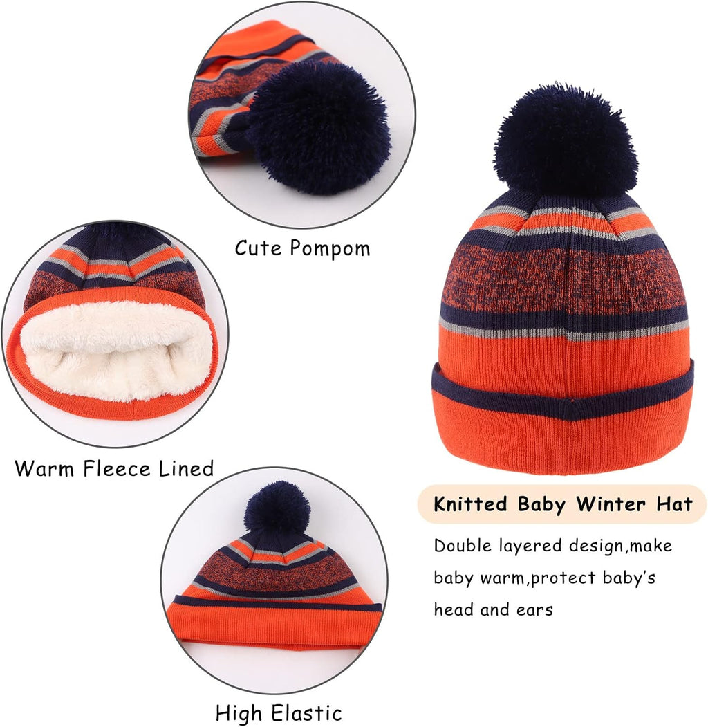 Winter Kids Hat Scarf Glove Set Knit Fleece Lined Beanie Neck Warmer Mittens for Toddler Boys Girls 3-8 Years