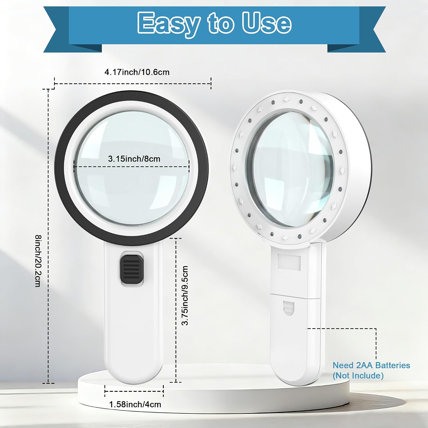 Magnifying Glass with 12 LED Lights for Senior Reading, 10X | Ultra-clear Handheld Reading Magnifier for Seniors