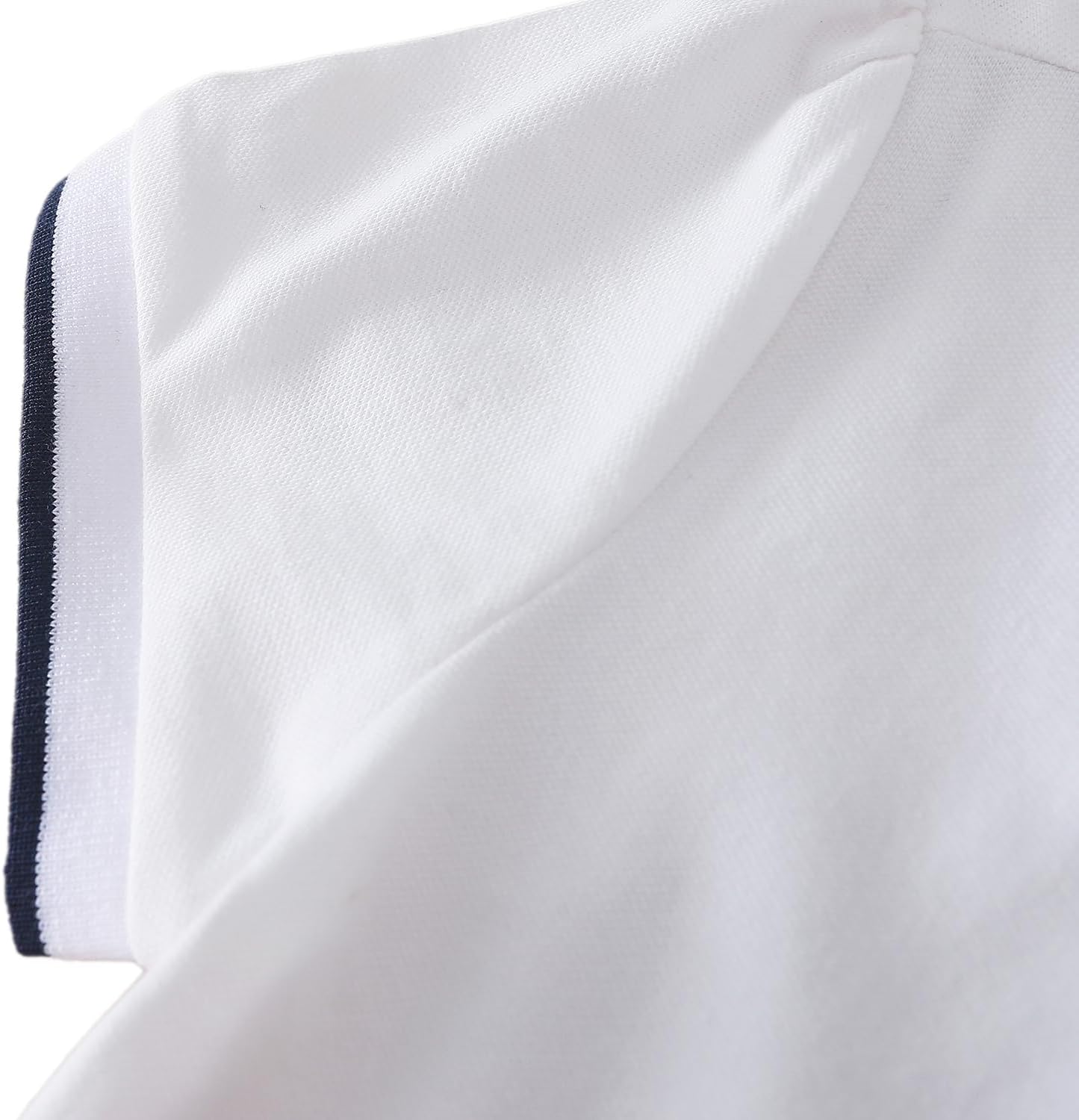 Girls Polo Shirt, White Short Sleeve Peter Pan Collar Top with Navy Trim, Ages 4-12