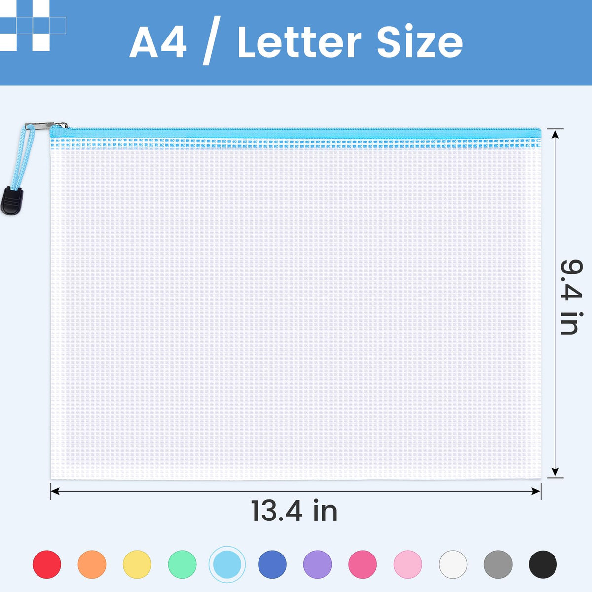 24 Pack Mesh Zipper Pouch with Sticky Labels, A4 Mesh Bags Organizer