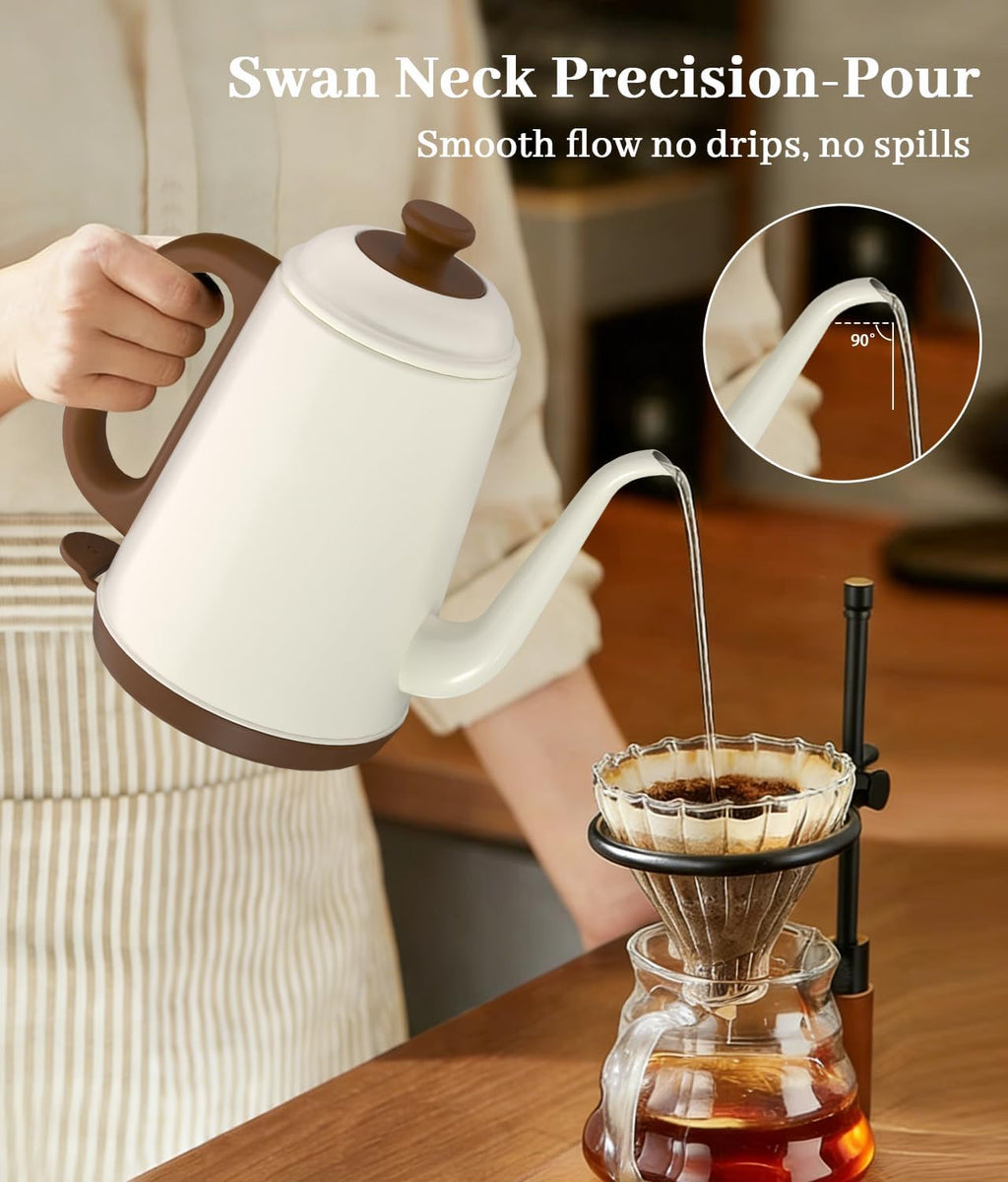Gooseneck Electric Kettle 1L, 1000W, Pour-Over Coffee & Tea | Precise Flow Spout, 304 Stainless Steel, BPA-Free, Fast