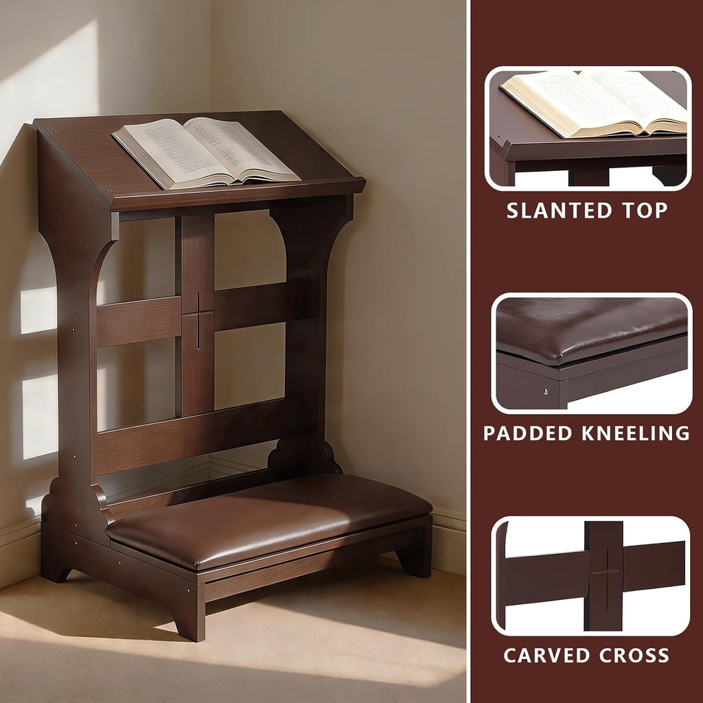 Prayer Bench Kneeler, Kneeling Stool, Wooden Kneeler Bench with Cushion, Church Kneelings Stand Stool, Padded Prayer