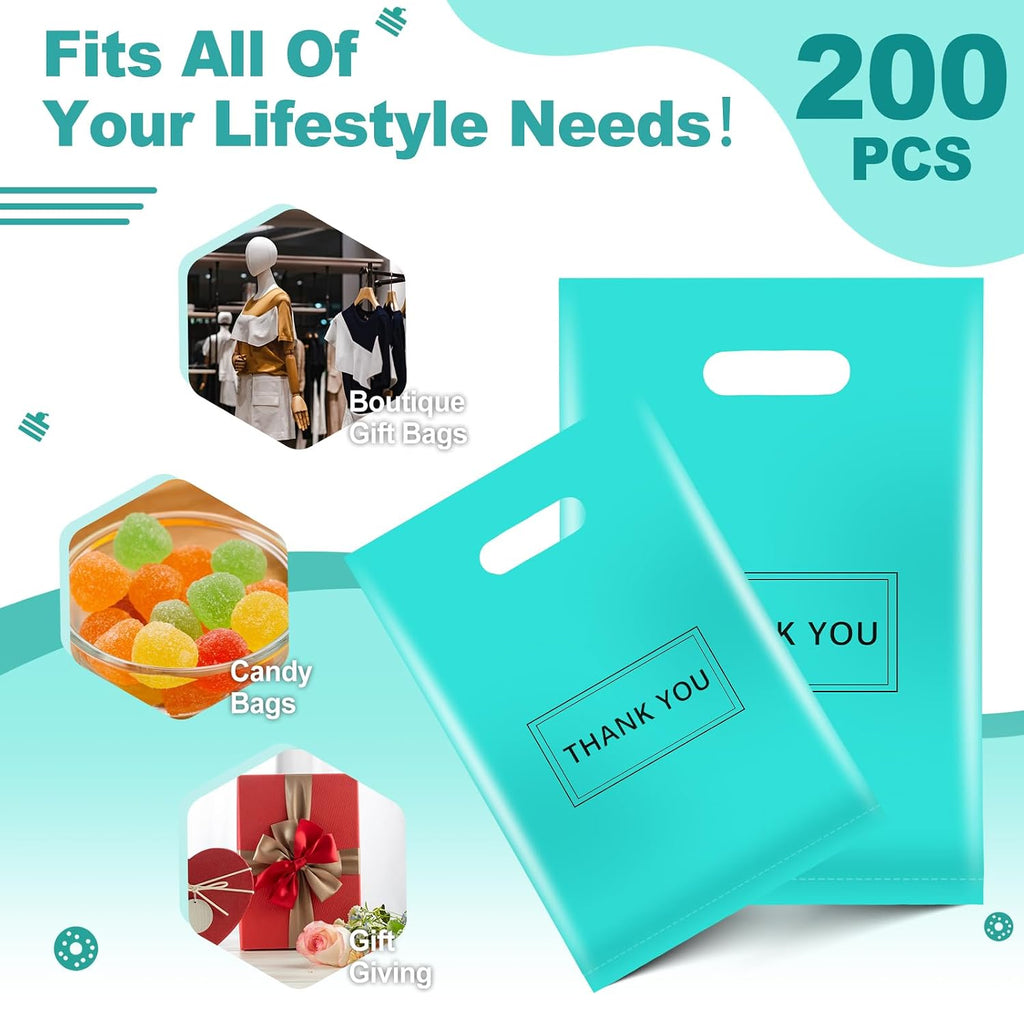 Thank You Bags for Small Business, 200pcs Plastic Retail Bags Merchandise Bags with Handles Bulk Large Reusable