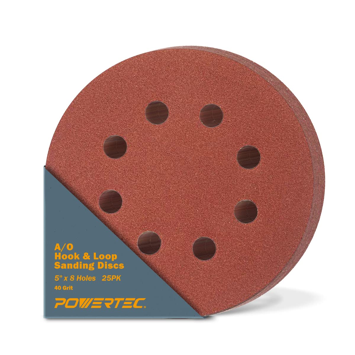 25PK, 40 Grits, Sanding Discs 5 Inch - Hook and Loop, 5 Inch 8 Hole Aluminum Oxide Sandpaper Discs, Woodworking