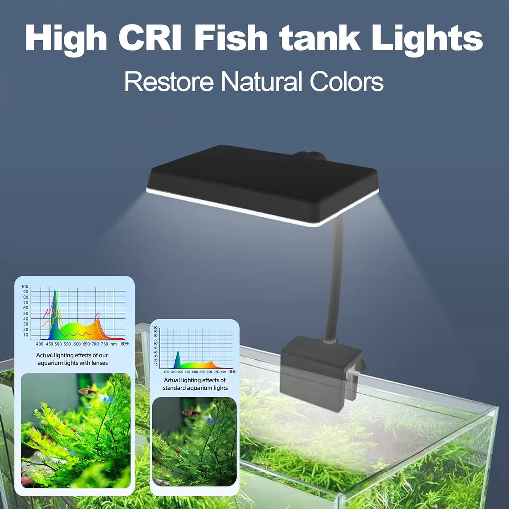 Full Spectrum 10W Fish Tank Light Enhanced Edition LED Aquarium Light with Lens, 3 Adjustable Modes(Suitable for 7-16