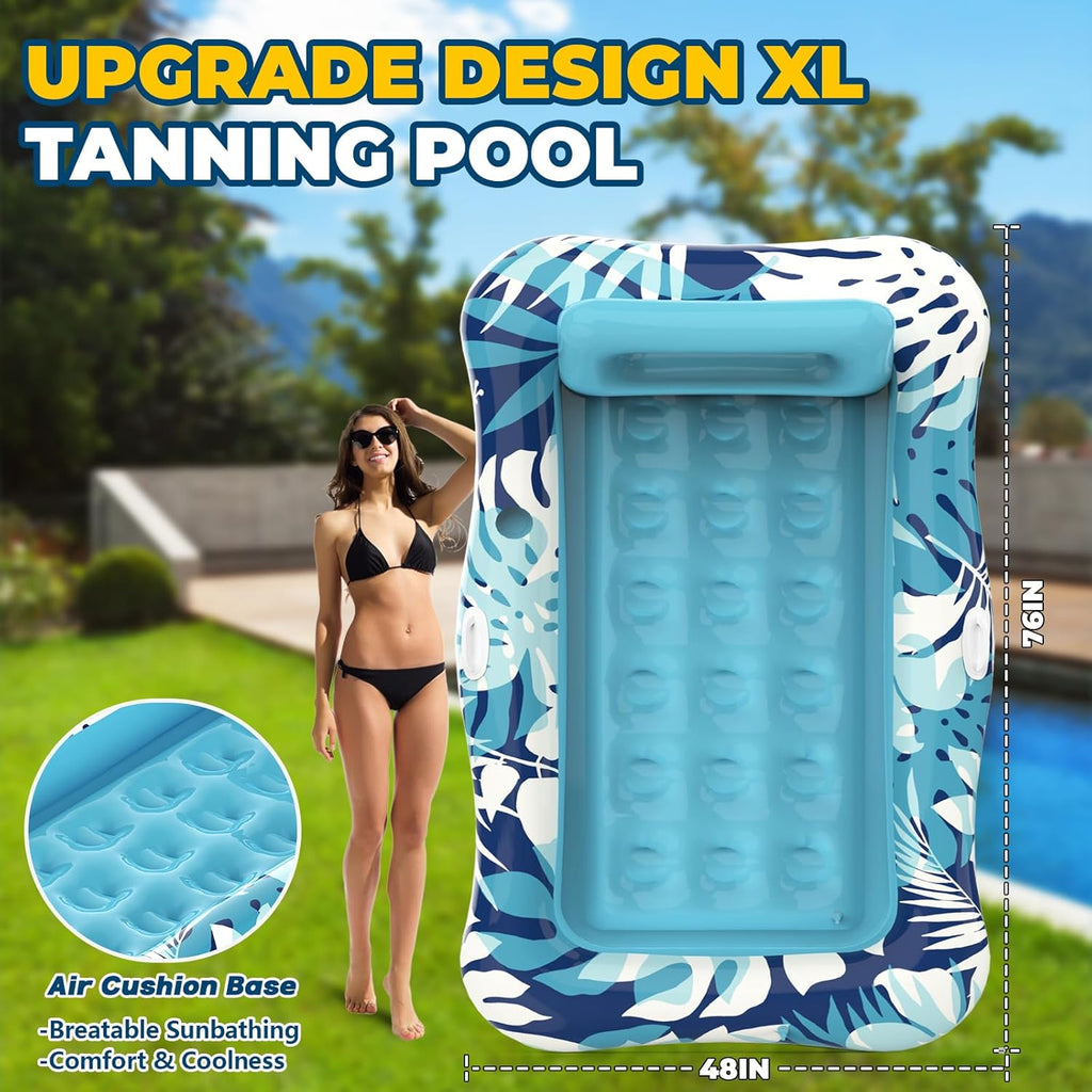 Pool Floats Adult,76"x48" XL Inflatable Tanning Pool Lounger Float with Pillow,4 in 1 Suntan Tub Sunbathing Raft