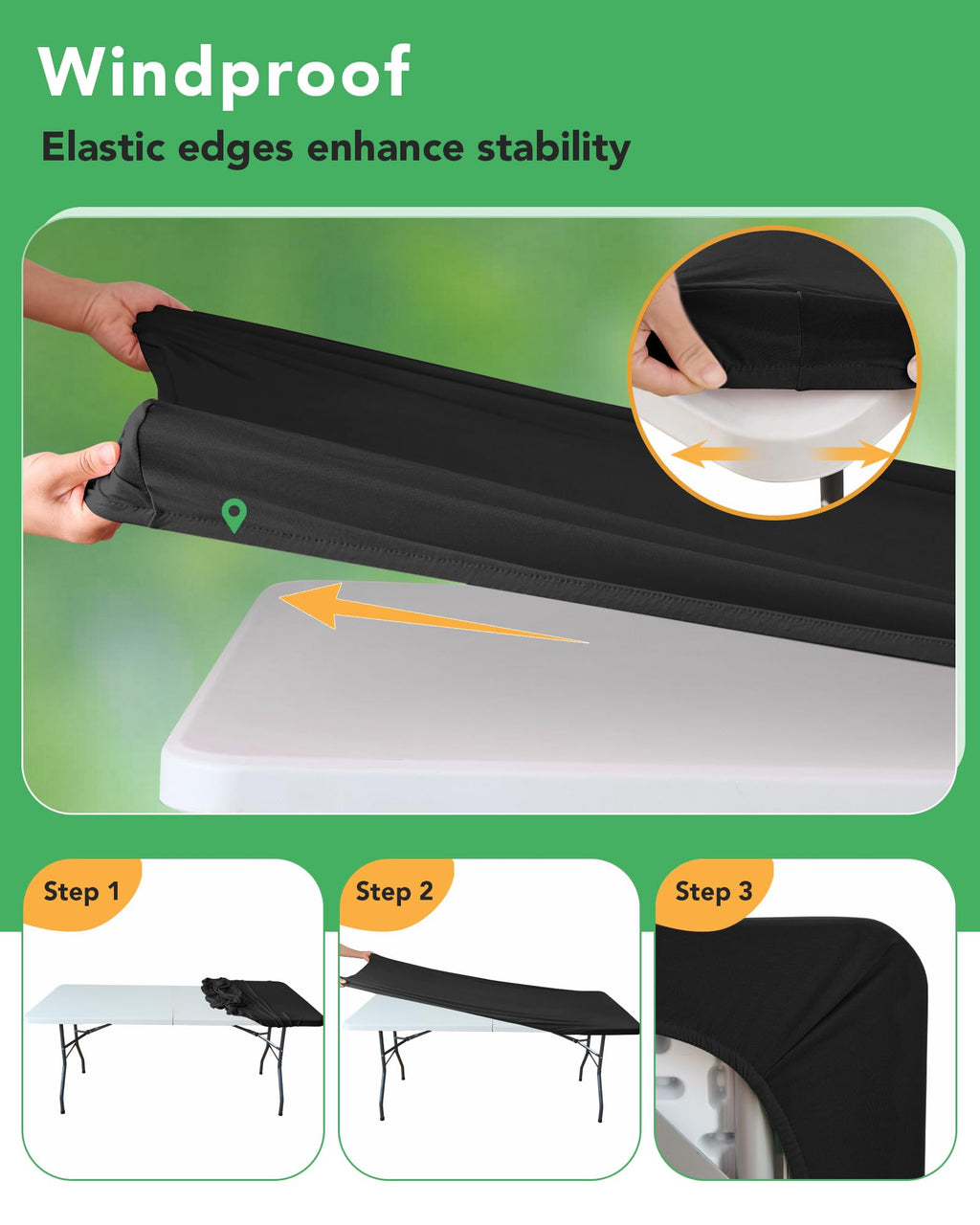 Fitted Tablecloth Rectangle Table Cloths with Elastic, 4 ft, Black, 6 Pack
