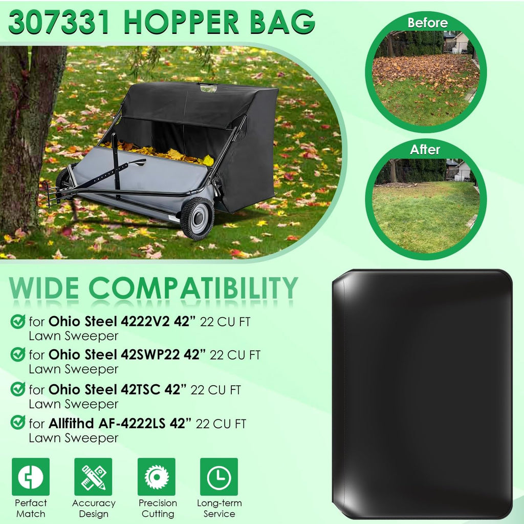 307331 Hopper Bag for Ohio Steel AllFitHD 42‘’ Tow-Behind Lawn Leaf Sweeper, 22 Cubic Feet Capacity Leaf Sweeper Bag