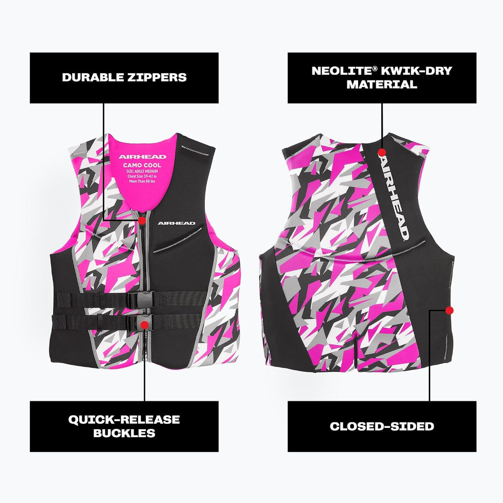CAMO Cool Kwik-Dry Neolite Flex Life Jacket for Adults - USCG Approved Life Vest for Women & Men, Lightweight