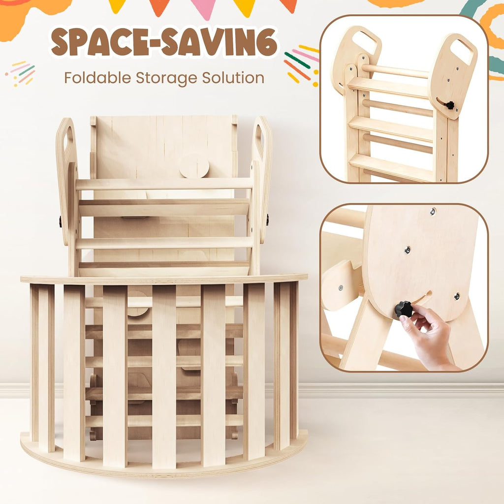 Pikler Triangle Set Foldable Wooden Toddler Climbing Toys Indoor, Playground Jungle Gym for Kids, Montessori Climbing