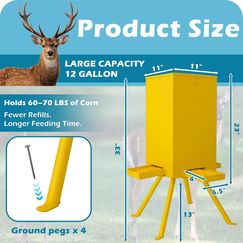 Deer Feeder 60-70 lbs, Weatherproof Deer Feeders, Heavy Duty Metal Gravity Deer Feeder with 4 Feeding Tray and 4-Leg