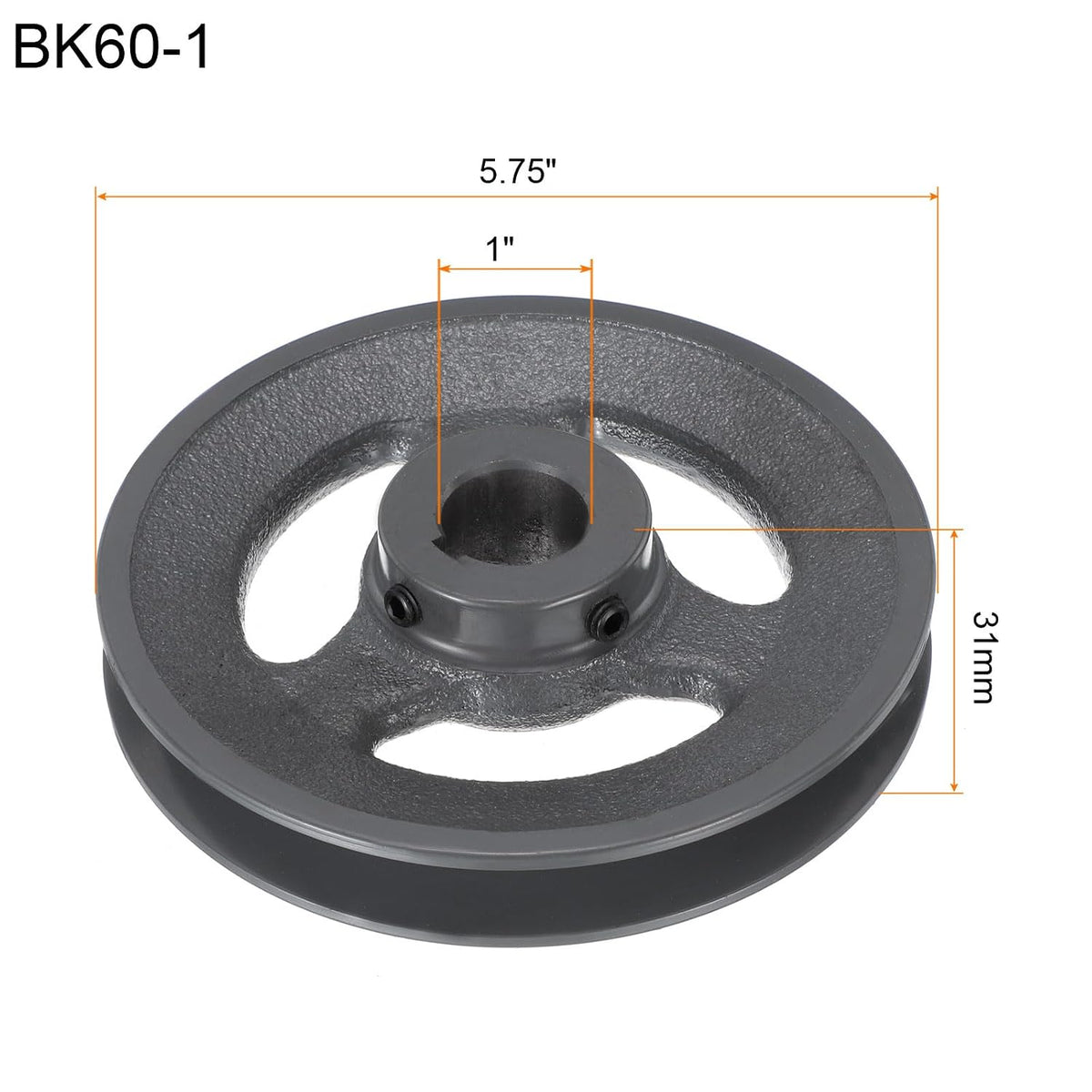 uxcell BK60-1 V-Belt Sheave 1"Bore 5.75"OD Single Groove Web Sheave Bored-to-Size Sheave, Cast Iron, Belt Section for 3L or B Belt