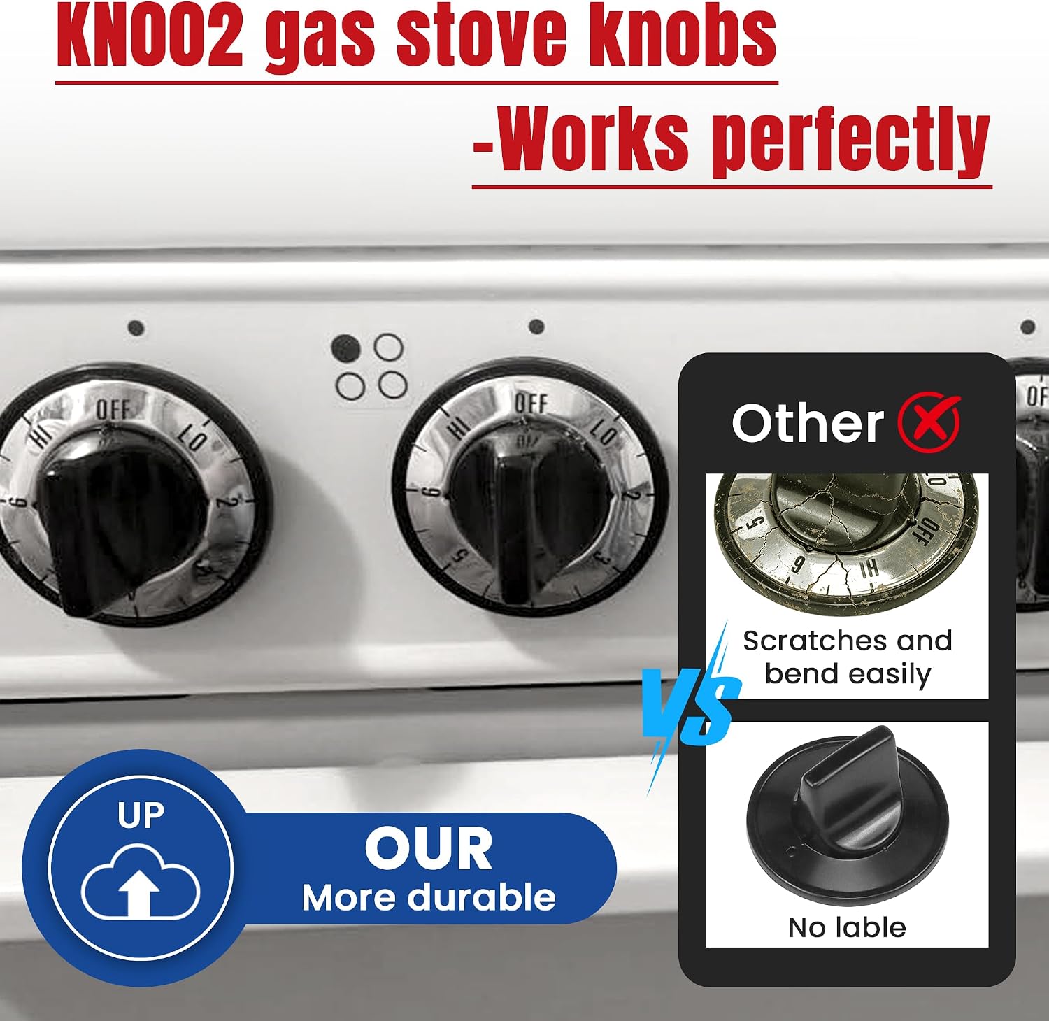 KN002 Stove Knobs Replacement for Roper Whirlpool Electric Stove - 5 Pack | KN002 RKE Electric Range Burner Knobs