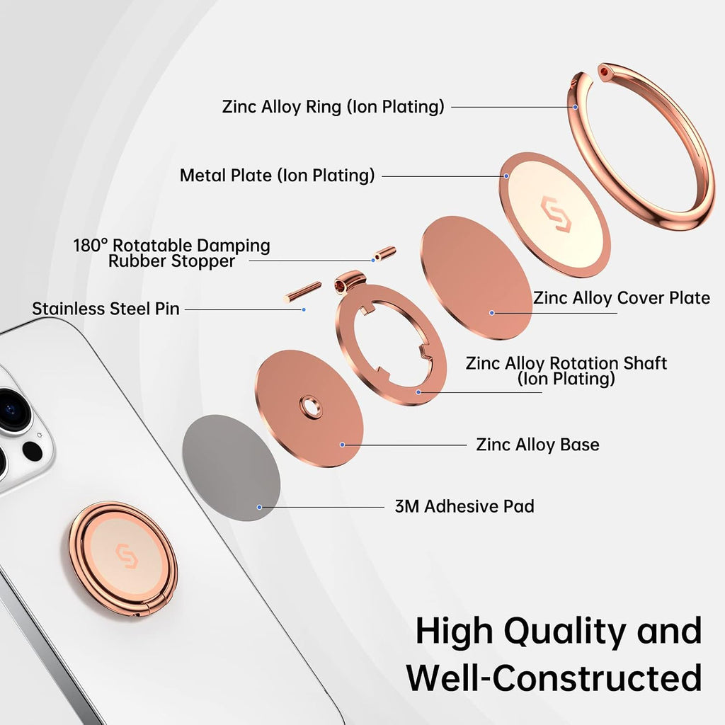 Cell Phone Ring Holder Stand, 360 Degree Rotation Finger Ring Kickstand with Polished Metal Phone Grip for Magnetic