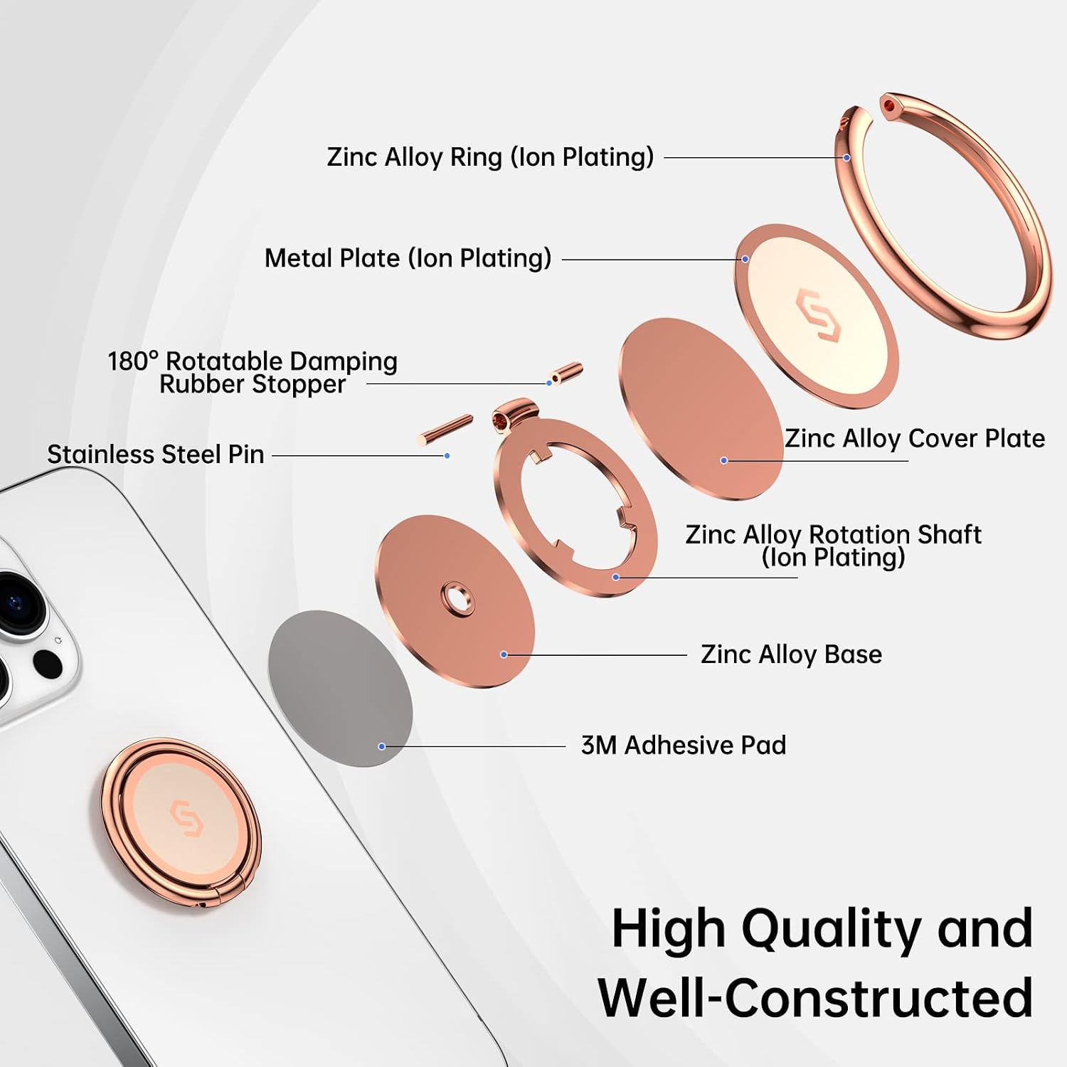 Cell Phone Ring Holder Stand, 360 Degree Rotation Finger Ring Kickstand with Polished Metal Phone Grip for Magnetic