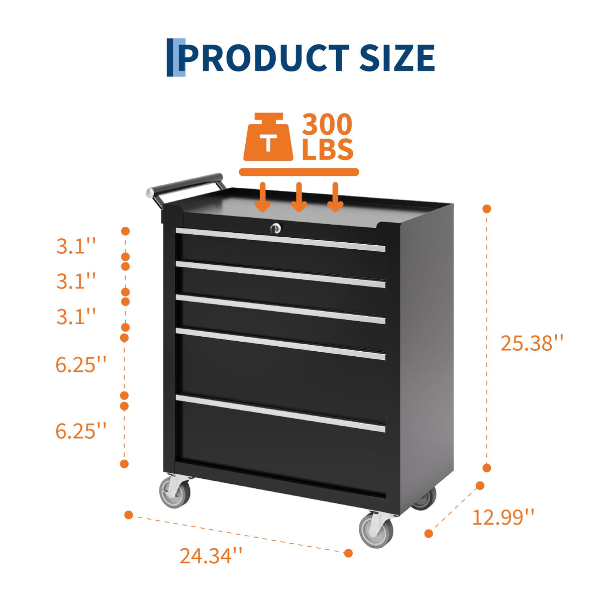 Rolling Tool Chest, 5 Drawers Tool Storage Cabinet, Toolbox with Wheels, Portable Tool Cabinet Organizer with Locking