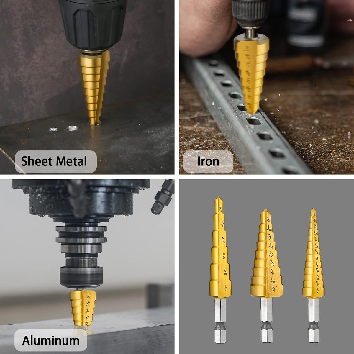 3PCS HSS Step Drill Bit Set for Metal Titanium Unibit