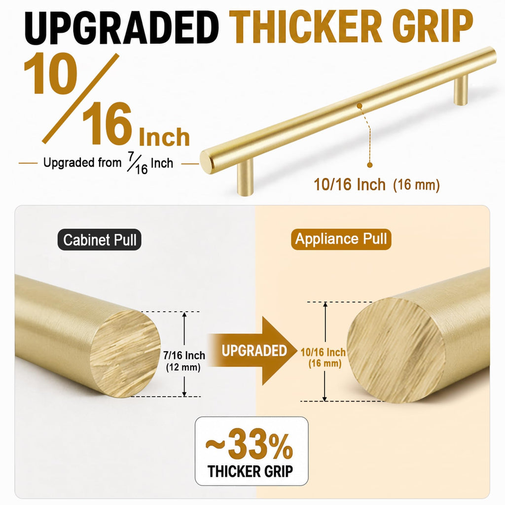 Solid Brass Appliance Pull, Brushed Gold Handle, 18" Hole Centers