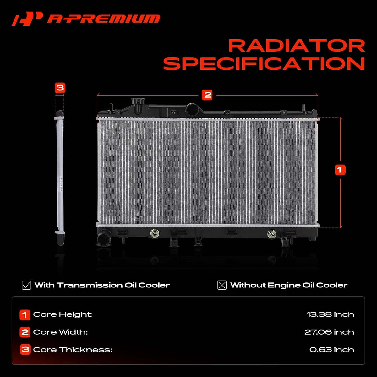 A-Premium Engine Coolant Radiator Assembly with Transmission Oil Cooler